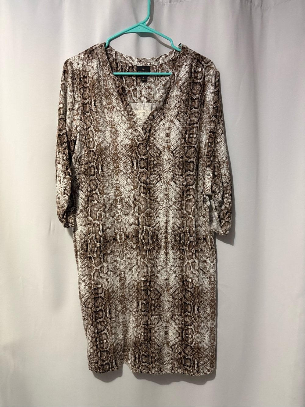 Worthington Brown Snake-Print V-Neck Midi Dress